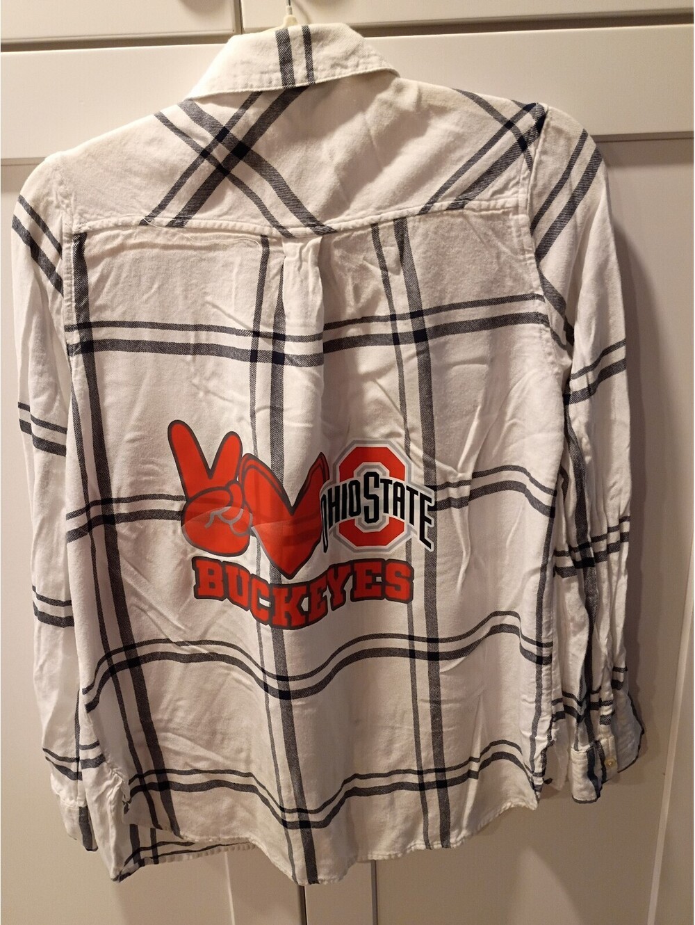 Custom Old Navy Ohio State Buckeyes Classic White Plaid Shirt Medium